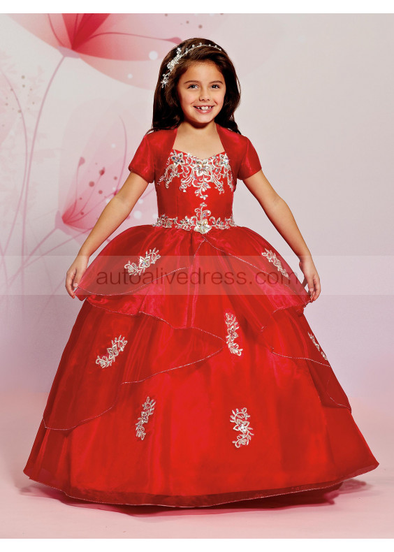 Beaded Organza Embroidery Lace Flower Girl Dress With Cape